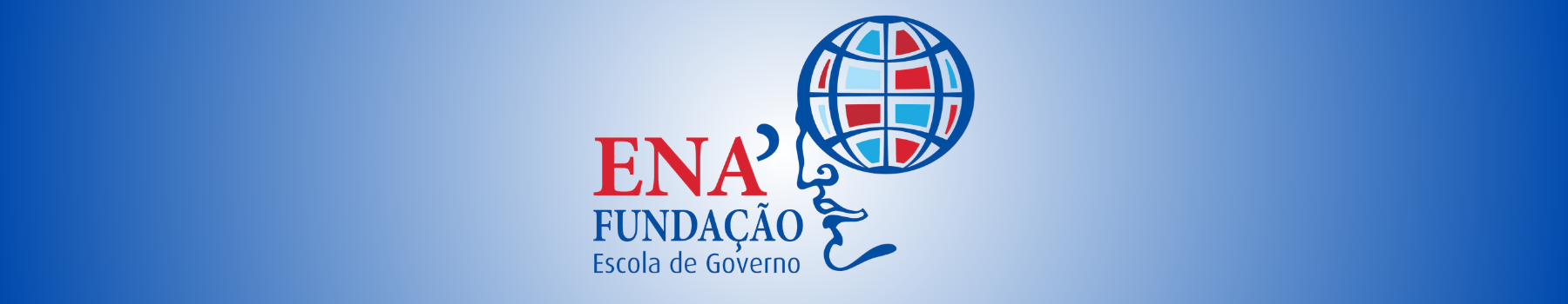 Faixa superior de fundo azul com gradiente ao centro com a logo da Fundação Escola de Governo - ENA.